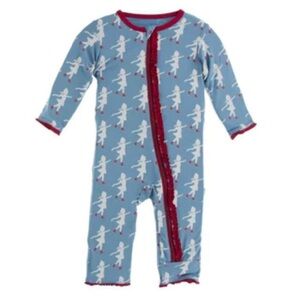 Kickee Pants Blue Baby Onesie with Red Trim 12-18 Mnths